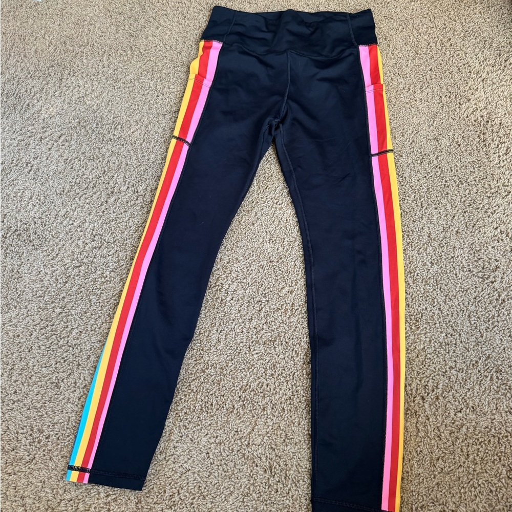 Women's Black Leggings with Rainbow Stripes